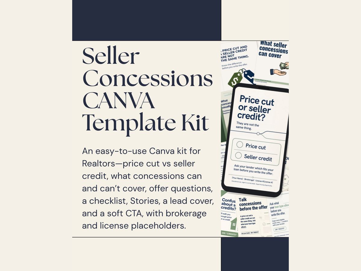 Seller Concessions: Seller Credit vs Price Cut Canva templates for Realtors